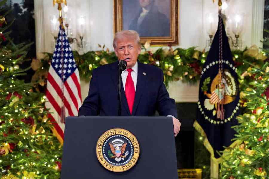 President Donald Trump addresses the nation from the White House on Wednesday.