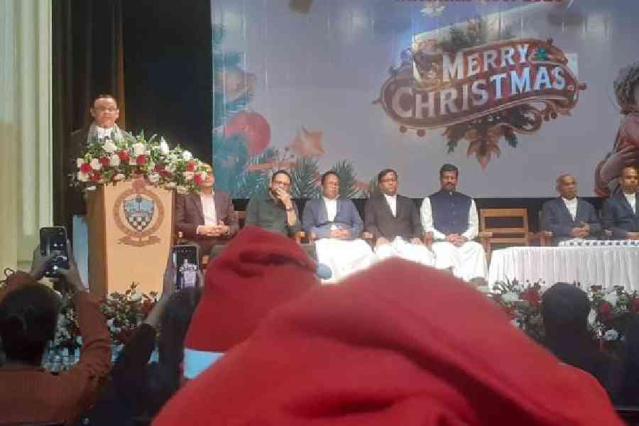 St Xavier’s College principal Father Dominic Savio speaks at the event on Thursday