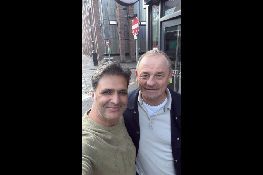 Shamim Meraj with UK football coach David Robertson, who trained Real Kashmir footballer for a while