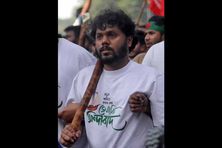Sharif Osman Hadi during a protest in Dhaka on November 13.