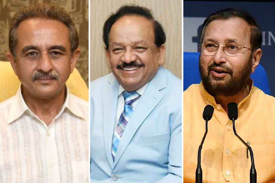 From left: Kirti Vardhan Singh, Harsh Vardhan, Prakash Javadekar