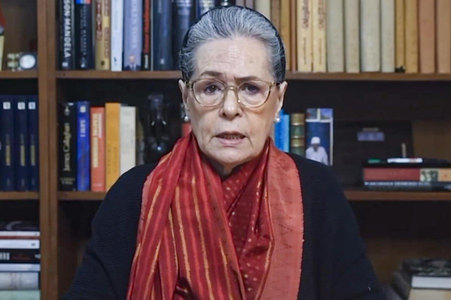 In this screenshot image from a video posted on Dec. 20, 2025, Congress leader Sonia Gandhi delivers a video message.