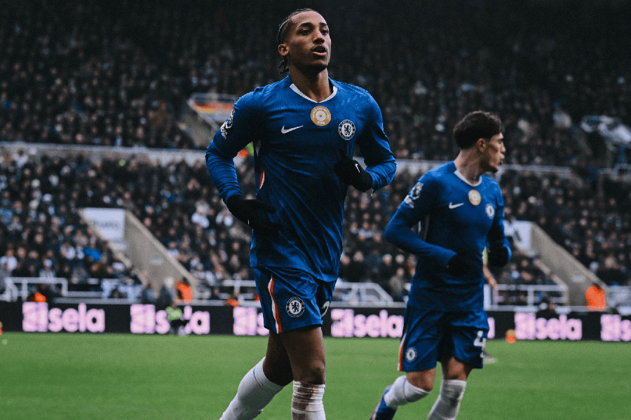 Chelsea's Joao Pedro celebrates with teammate Alejandro Garnacho after scoring the equaliser against Newcastle United on Saturday.