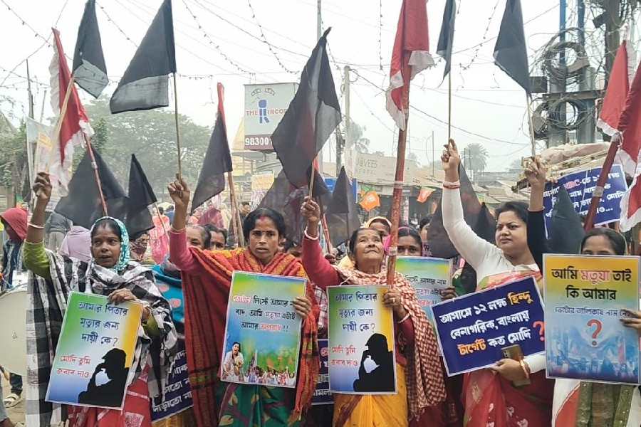 Angry Matuas demonstrate in Badkulla, Nadia, after Narendra Modi’s virtual speech on Friday.
