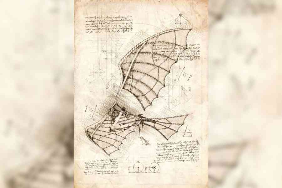 renaissance man: A design sketch of a flying machine by Leonardo da Vinci who dreamed of gliding machines that would mimic birds courtesy: leonardodavinci.net 