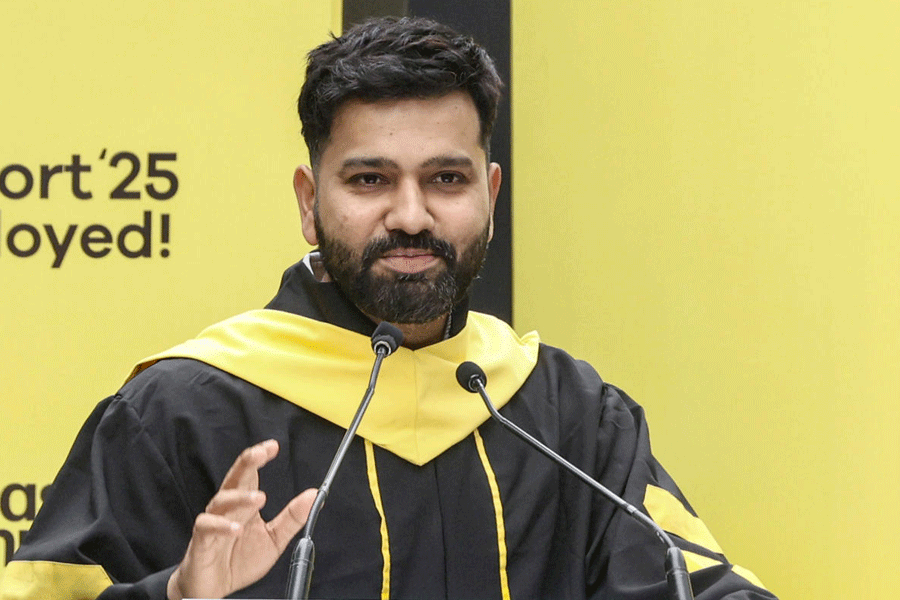 Indian cricketer Rohit Sharma during the Masters' Union convocation ceremony as the chief guest, in Gurugram, Sunday, Dec. 21, 2025.