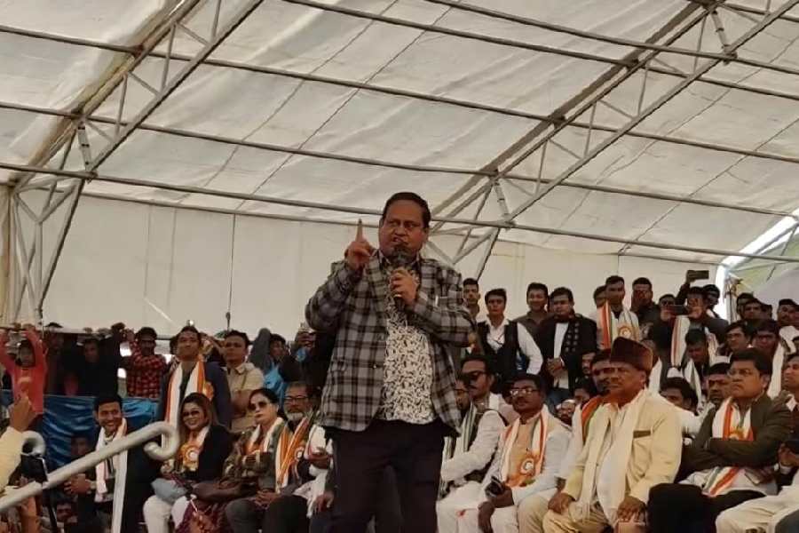Humayun Kabir addresses the rally to launch his new party at Beldanga in Murshidabad district on Monday.