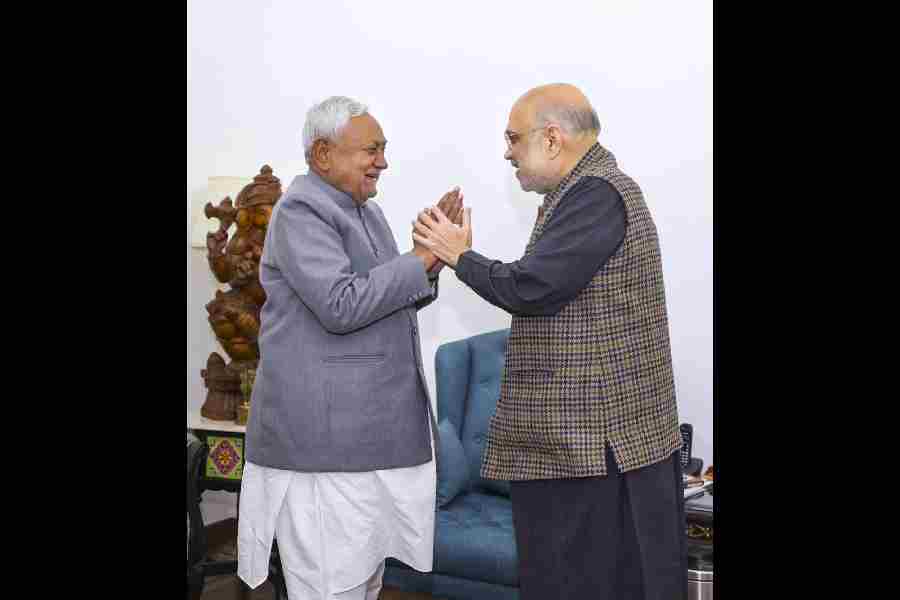 Union Home Minister Amit Shah with Bihar Chief Minister Nitish Kumar during a meeting, in New Delhi.