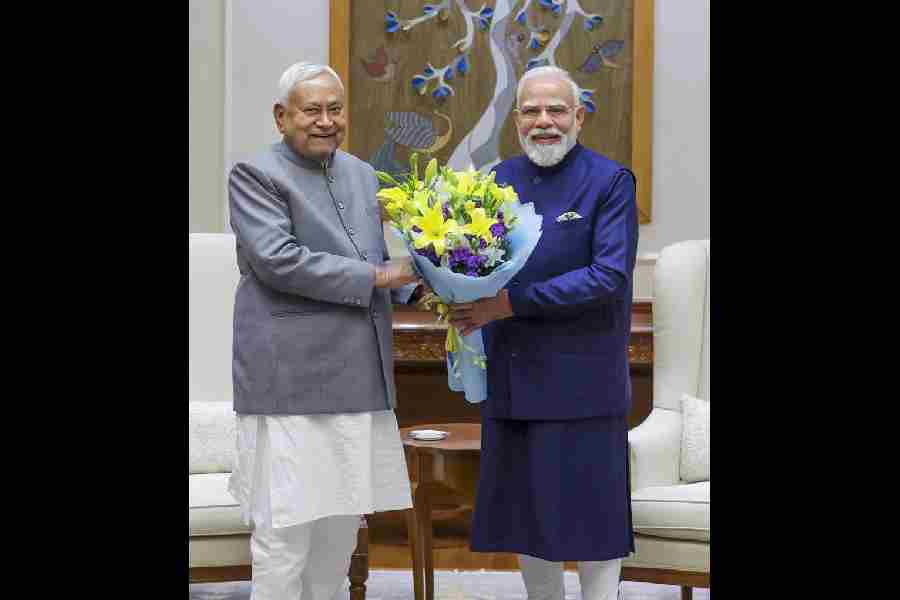 Nitish Kumar meets Narendra Modi in New Delhi on Monday.