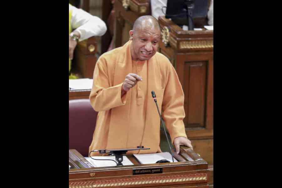 Yogi Adityanath speaks in the Assembly on Monday. 