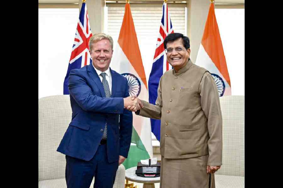 Piyush Goyal with New Zealand minister Todd McClay in New Delhi on Monday.