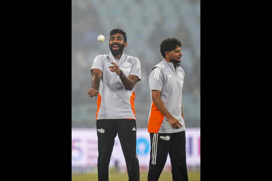 Jasprit Bumrah with Kuldeep Yadav, at practice during the T20I series against South Africa.