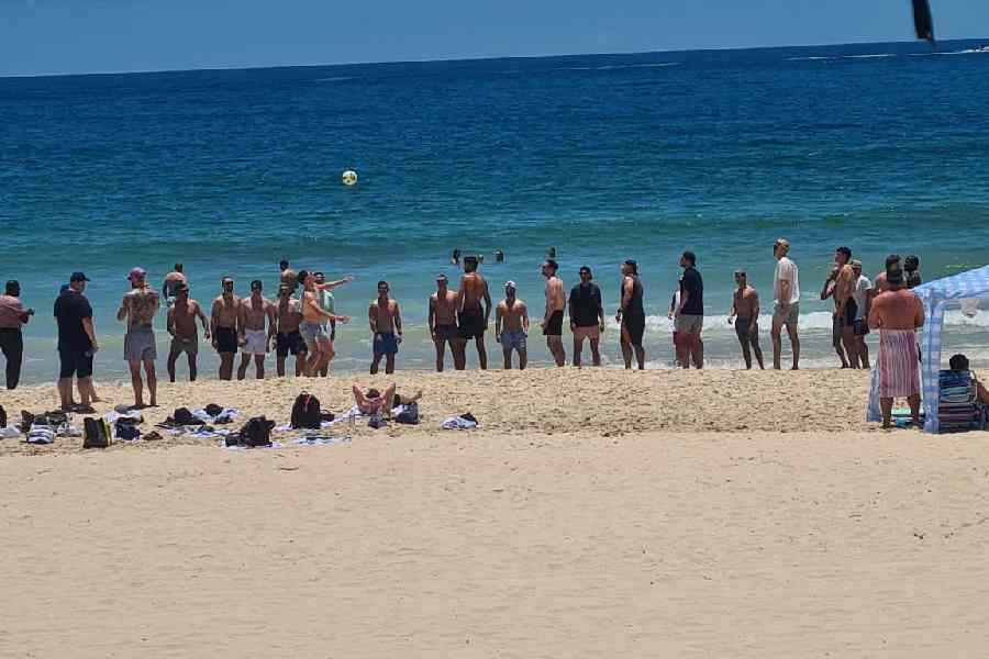 England captain Ben Stokes (extreme right, in a picture shared on X) and the rest of his teammates on the beach in Noosa during the team’s break between the Brisbane and Adelaide Tests earlier this month  