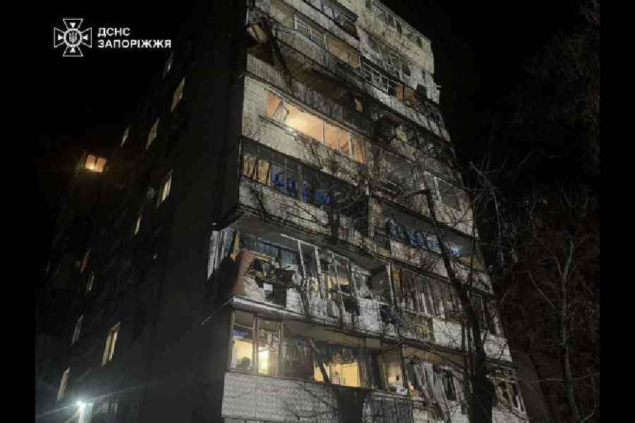 An apartment damaged by a Russian air strike in Zaporizhzhia, Ukraine, on Wednesday.