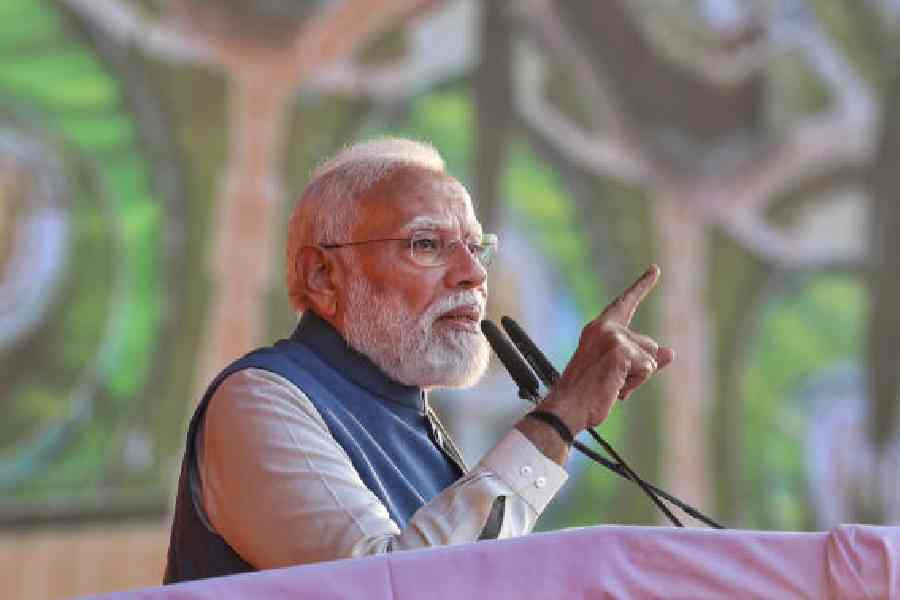 Narendra Modi addresses the rally in Lucknow on Thursday. 