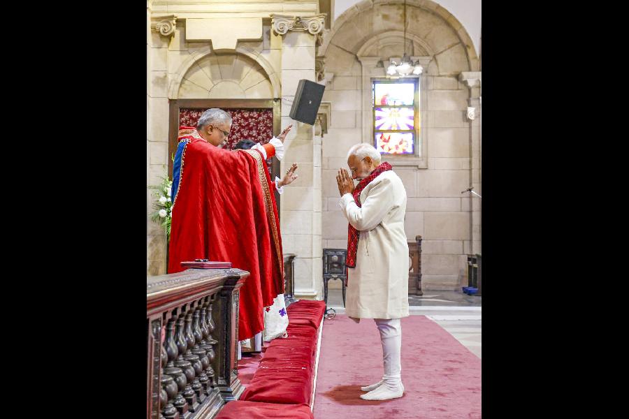 Narendra Modi at the Cathedral Church of the Redemption in New Delhi on Thursday. 