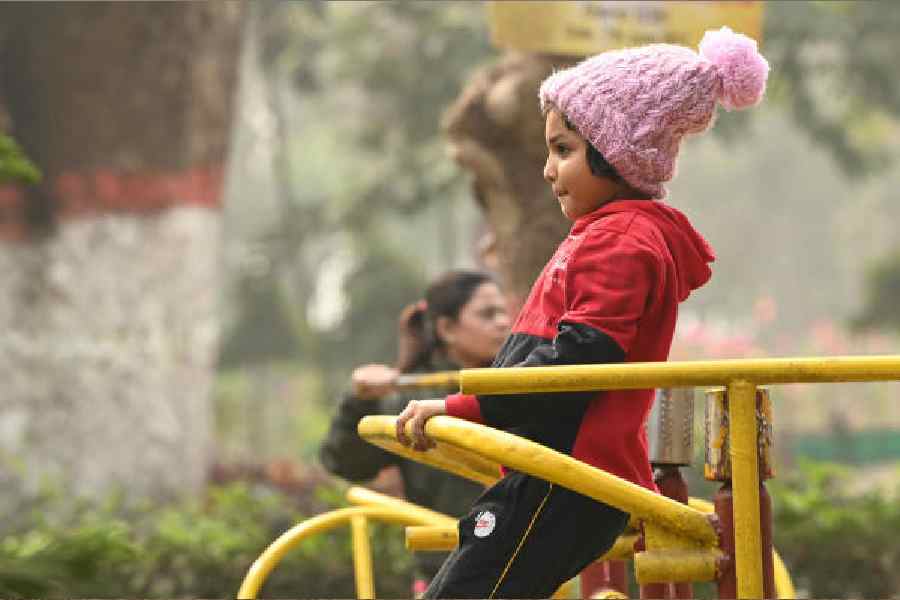 A child in woollens at Rabindra Sarovar on Thursday afternoon