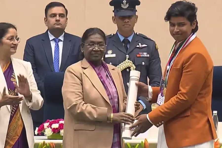 The 14-year-old batting prodigy from Bihar was conferred the Pradhan Mantri Rashtriya Bal Puraskar by President Droupadi Murmu
