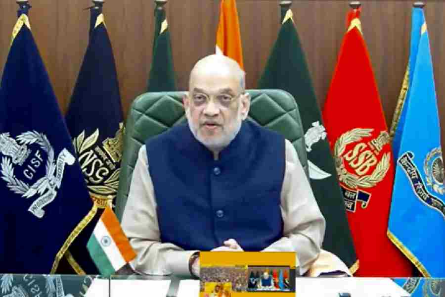 Union Home Minister Amit Shah addresses the 'Global Hindu-Vaishnava Inspiration Festival' program through video conferencing in Vadodara.