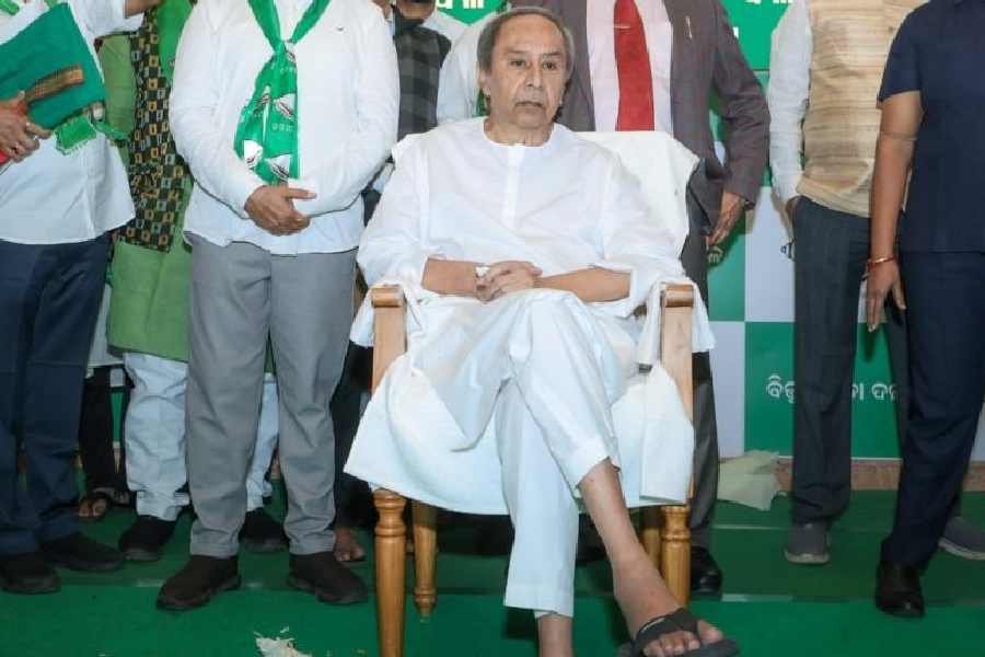 Naveen Patnaik at the BJD office in Bhubaneswar on Friday