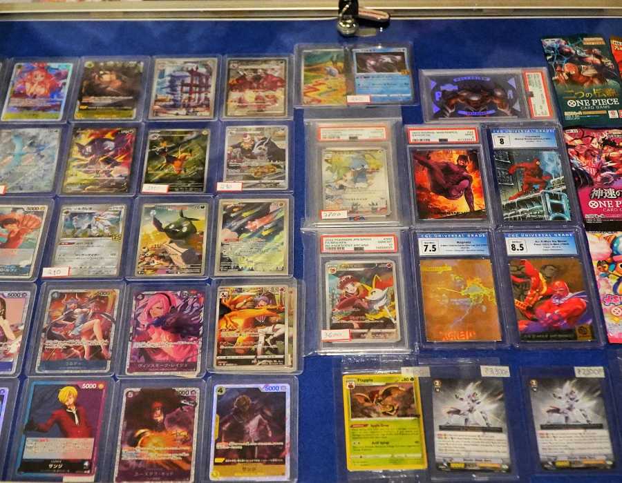 A host of booster boxes, packs and graded slabs were showcased by the longtime collectors and sellers