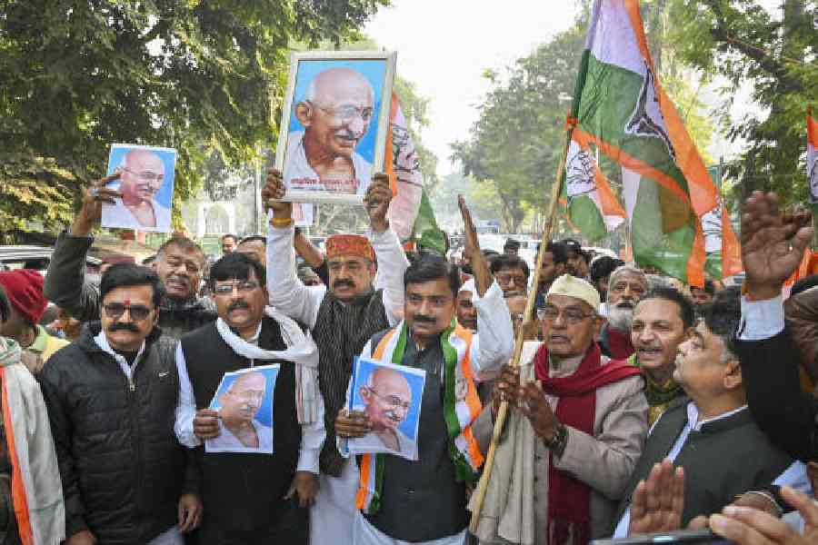 Congress workers protest against the VB-G RAM G Act in Lucknow earlier this week.