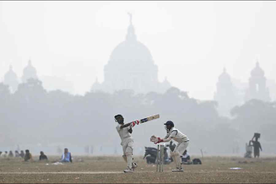 Boys play cricket on the Maidan on a cold Monday afternoon. Picture by Sanat Kr Sinha