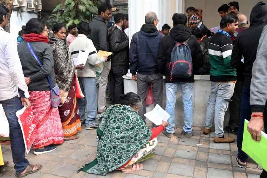 Voters at a college in north Calcutta for SIR hearings on Monday. Picture by Sanat Kr Sinha