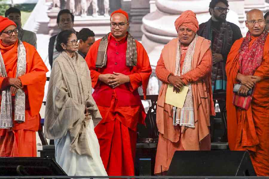 Mamata Banerjee at the foundation stone-laying of the Durga Angan in New Town.