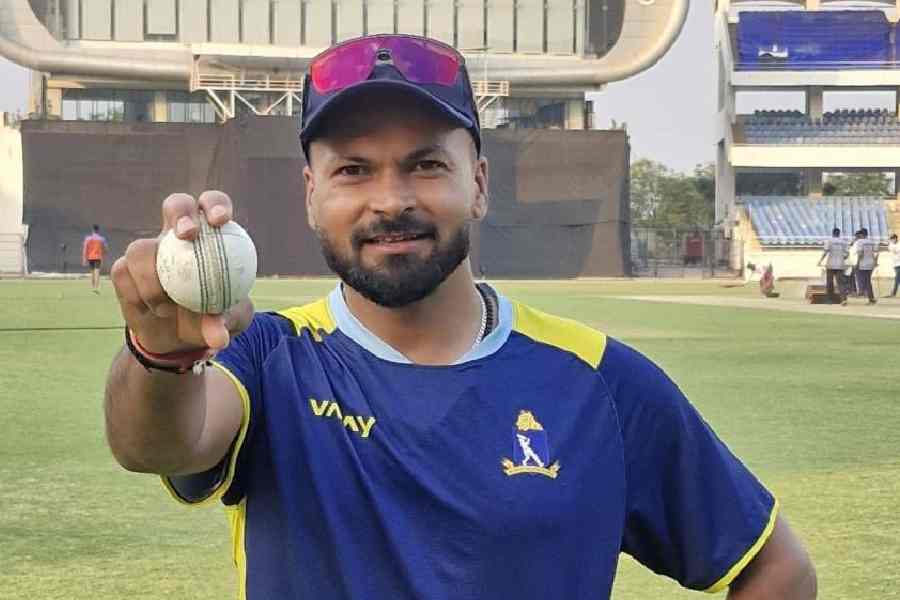 Man of the Match Mukesh Kumar, in Rajkot, on Monday.