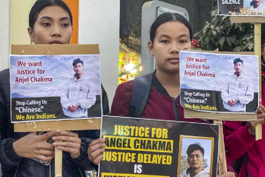 Demonstrators demand justice for Anjel Chakma in Agartala on Monday. 