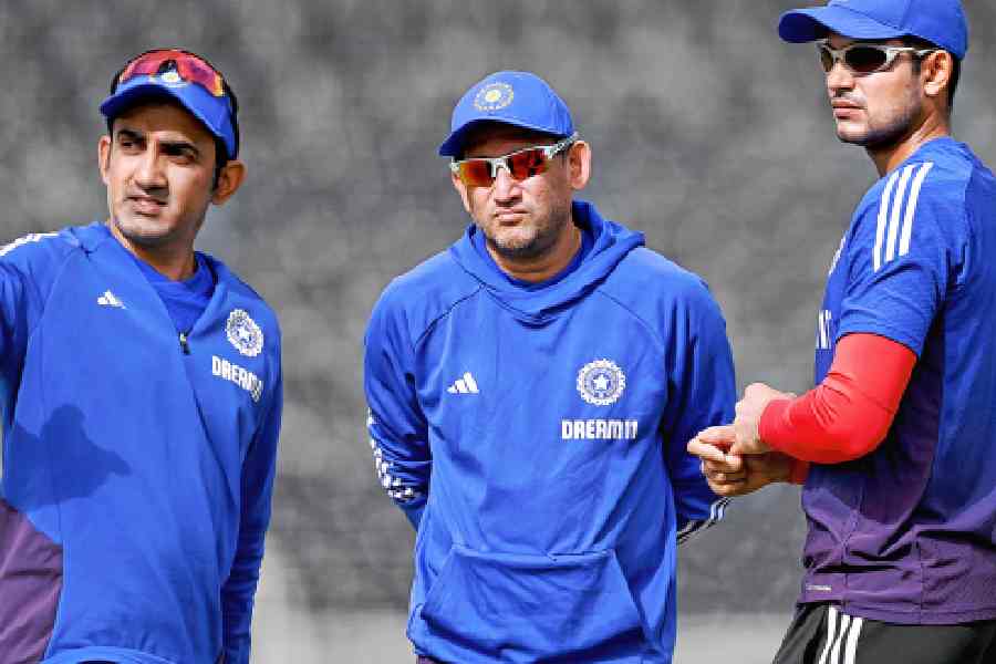 Test captain Shubman Gill (right) with coach Gautam Gambhir and selector Ajit Agarkar (centre) during India’s tour of England.