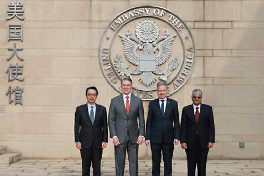 David Perdue, the American Ambassador to China, posted a photo of the four envoys, including Indian Ambassador to Beijing Pradeep Kumar Rawat (extreme right).