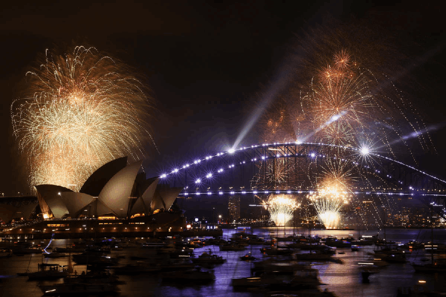 Fireworks explode over Sydney Harbour Bridge during New Year's Eve celebrations, in Sydney, Australia, December 31, 2025.