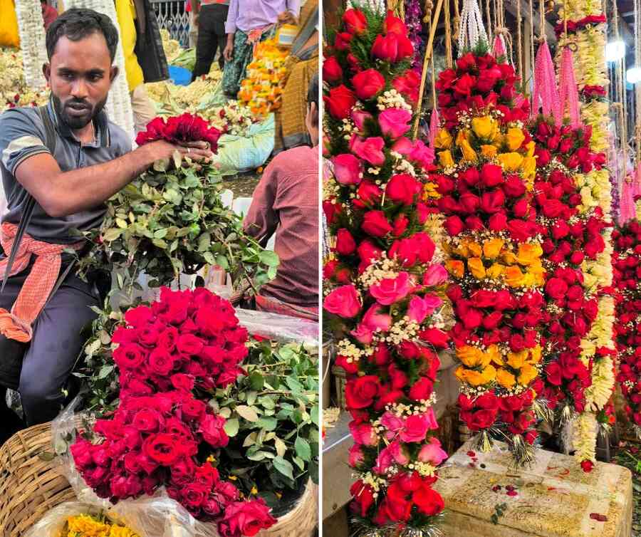 Flowers and garlands were in great demand on the occasion of Saraswati Puja  