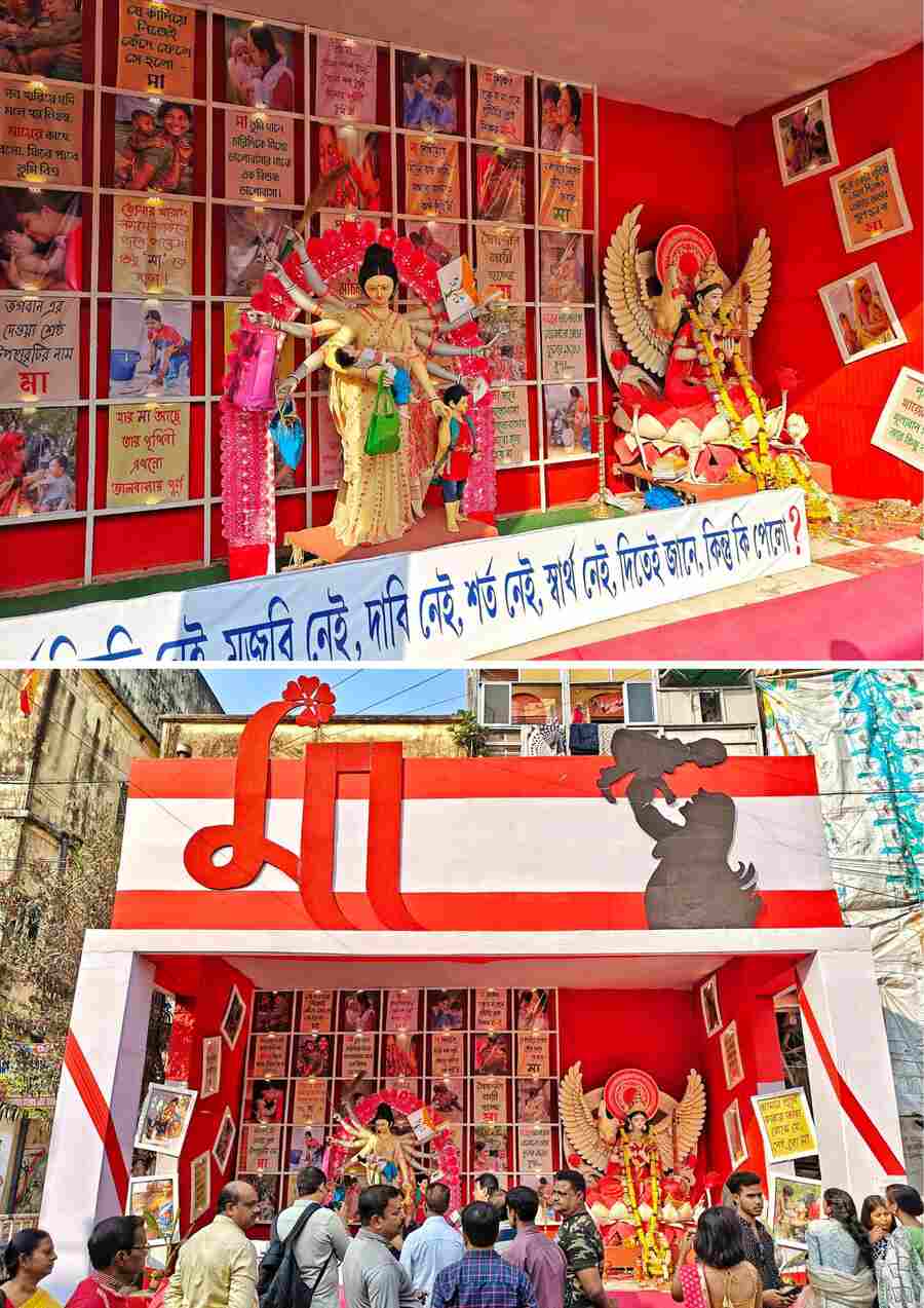 The theme for Manicktala’s Thanthania Swami Vivekananda Sporting Club for their Saraswati Puja pandal was ‘Maa’ depicting motherhood 