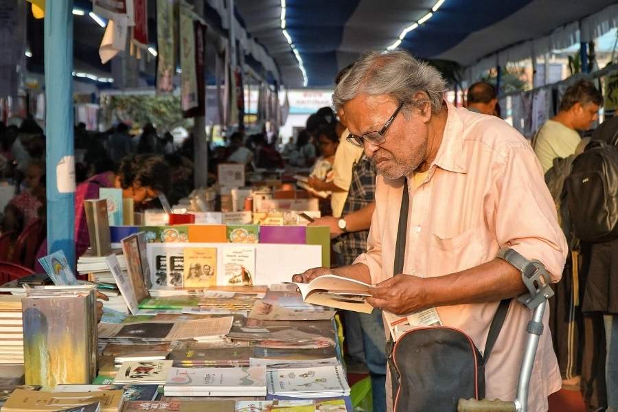 An elderly reader was seen engrossed in a book