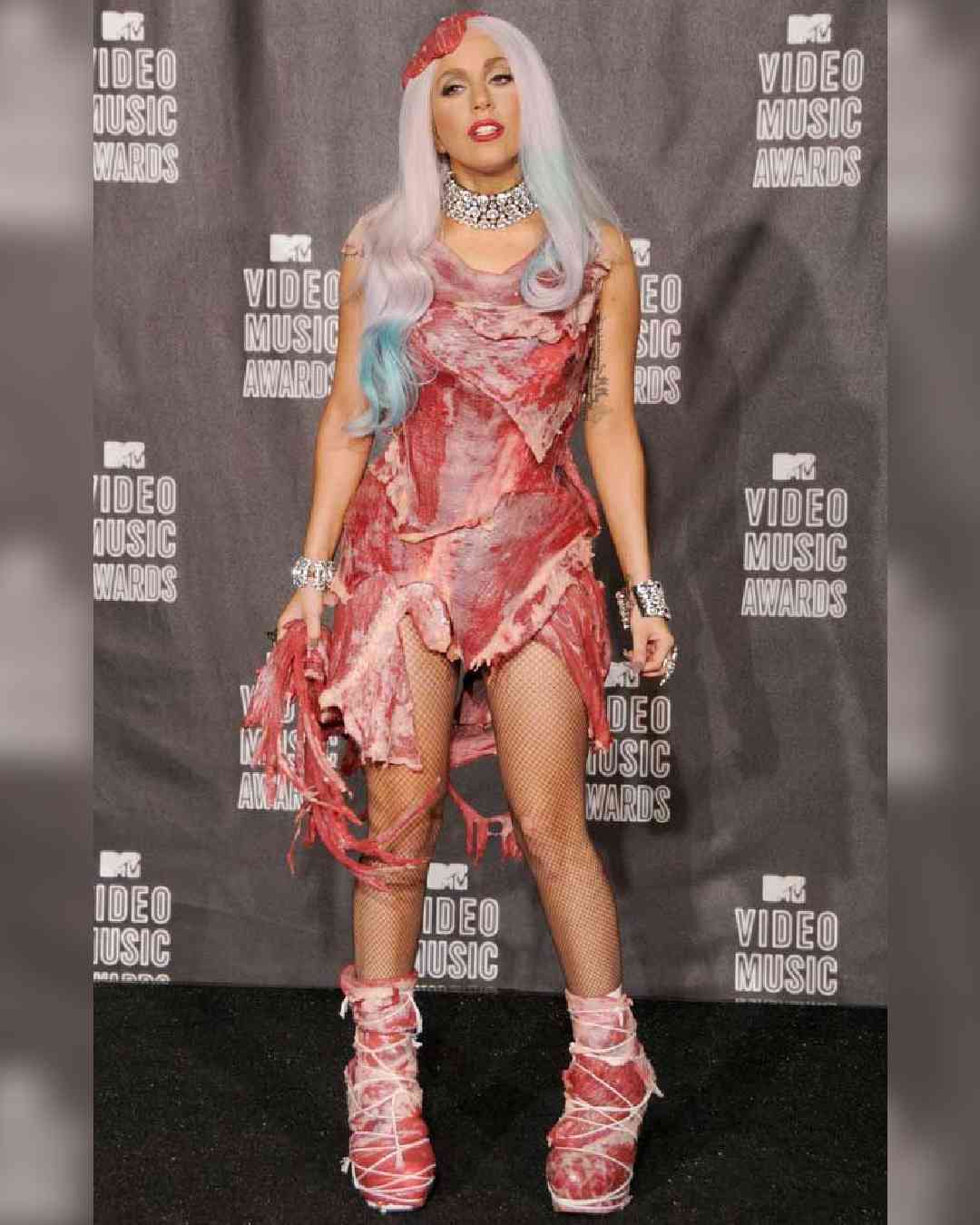 On September 12, 2010, singer-songwriter Lady Gaga drew the ire of many animal rights groups as she attended the 2010 MTV Video Music Awards in a bespoke Franc Fernandez dress made out of raw beef.