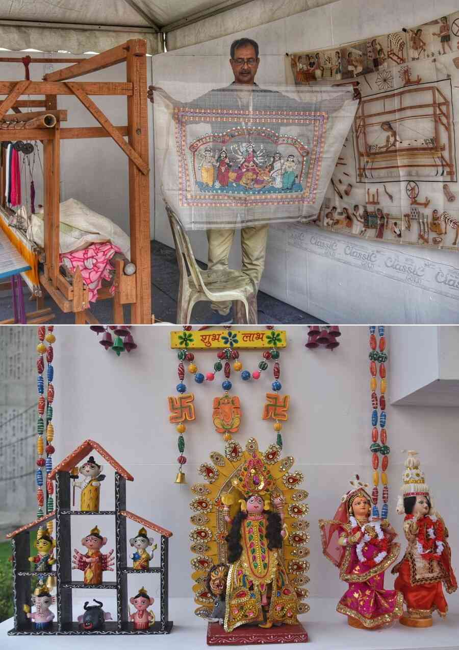 A handicraft exhibition being held on the sidelines of the Bengal Global Business Summit at Biswa Bangla Convention Centre in New Town on Wednesday