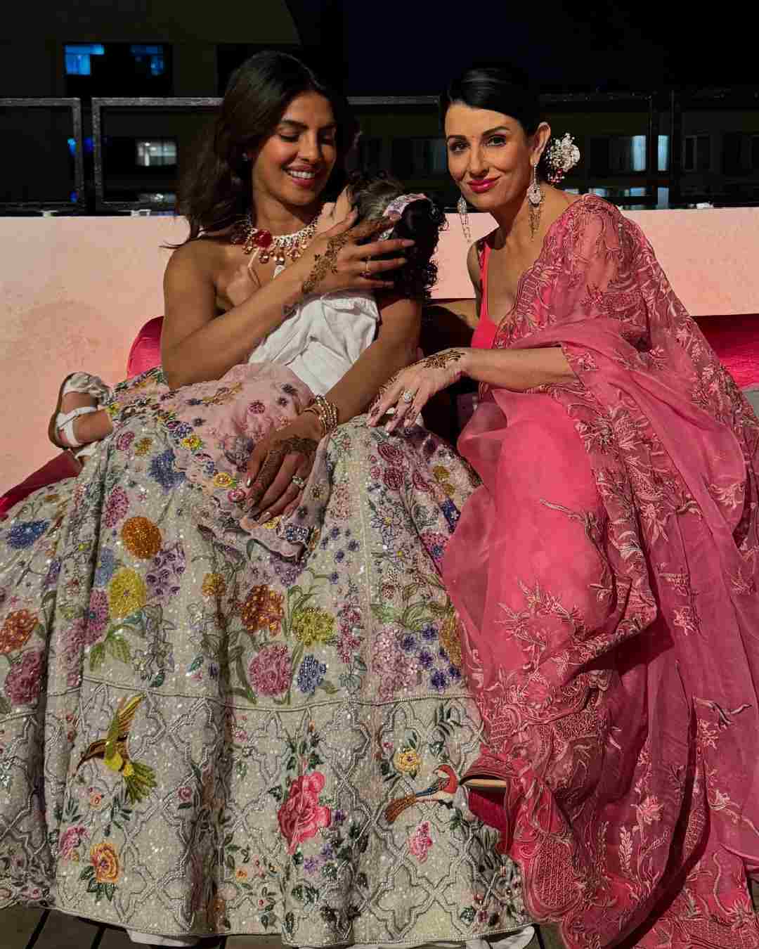 Actress Priyanka Chopra Jonas attended her younger brother Siddharth Chopra and Neelam Upadhyaya’s mehendi ceremony in Mumbai with mum Madhu Akhouri Chopra, cousin Mannara Chopra and daughter Malti. 