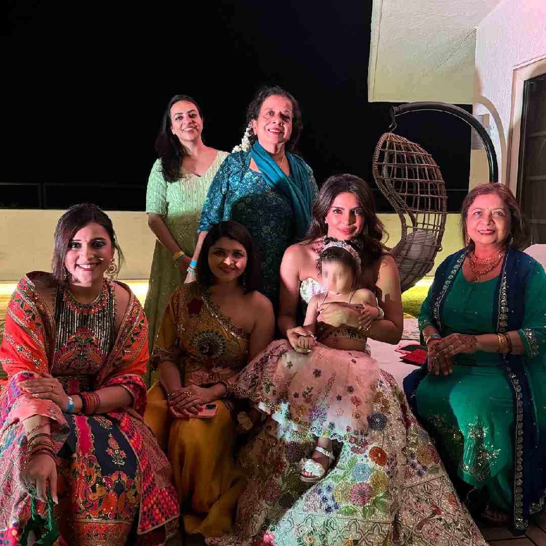 Actress Priyanka Chopra Jonas attended her younger brother Siddharth Chopra and Neelam Upadhyaya’s mehendi ceremony in Mumbai with mum Madhu Akhouri Chopra, cousin Mannara Chopra and daughter Malti. 