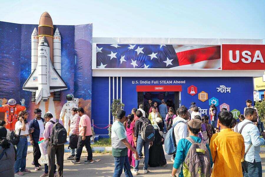 The facade of the USA stall is the most eye-catching aspect this year with a Nasa rocket ready for launch and ‘US-India Full STEAM ahead’ adorning the entrance 