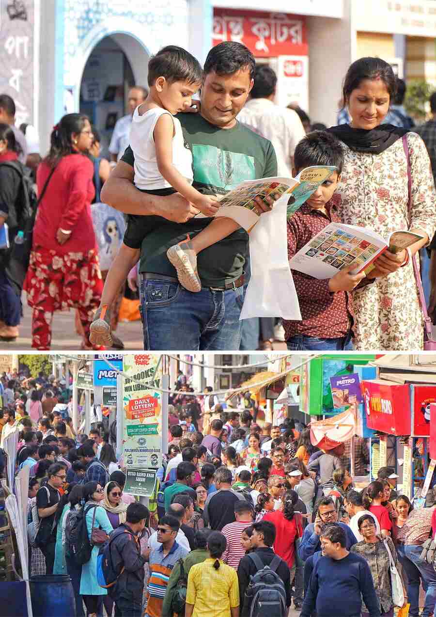 Parents made sure that their little ones did not miss the Book Fair while friends in groups spent their off day together at the Boi Mela Prangan