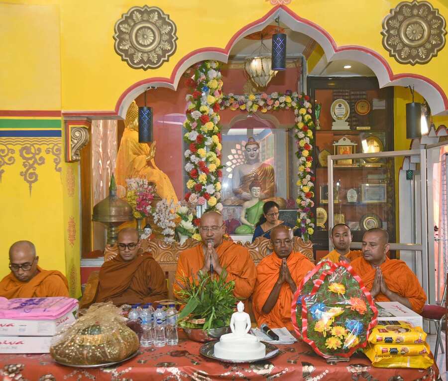 Monks at the Sambodhi Buddhist Monastery in Tollygunge organised a special  prayer on Maghi Purnima and the platinum jubilee preliminary celebrations of Tollygunge Moore Avenue Bauddha Samity on Wednesday