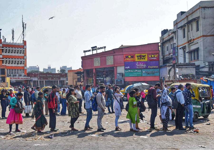 Due to the closure of East-West Metro (Sealdah-Salt Lake Sector V), people wait in long queues at the Sealdah Railway Station on Friday. Services along the Green Line have been suspended for four days starting Thursday, for a communication trial, the Metro said in a statement on Wednesday. The 4-day suspension will be the first of the two back-to-back phases with the second one scheduled from February 20 to 23, the statement said.  The trial will be held as the tunnelling work between Esplanade and Sealdah stations has been completed.