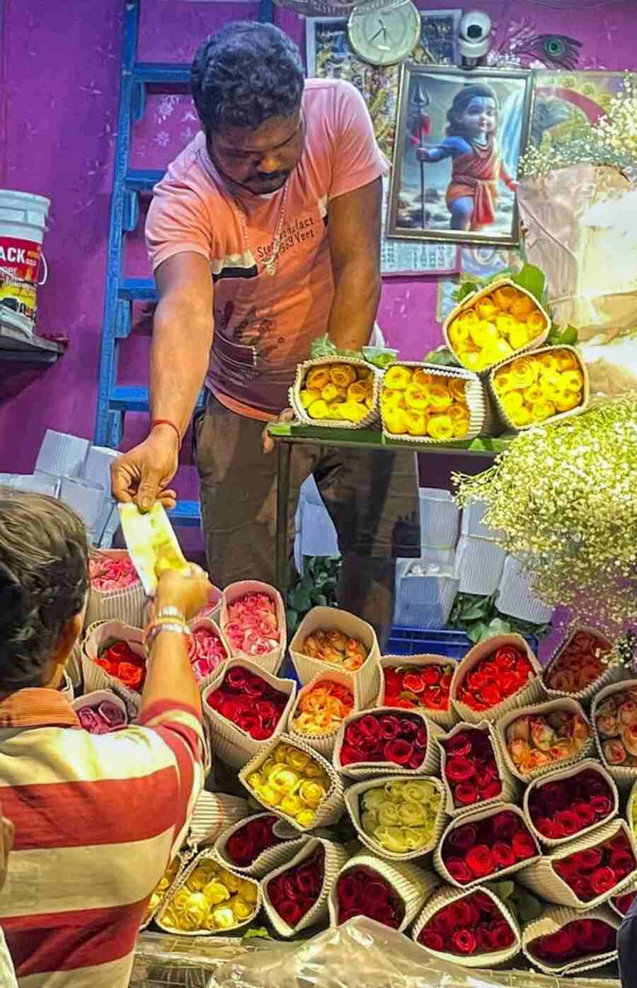 Wholesale vendors at Mullick Ghat flower market in Kolkata stock up on bouquets, specially arranged for Valentine’s Day  