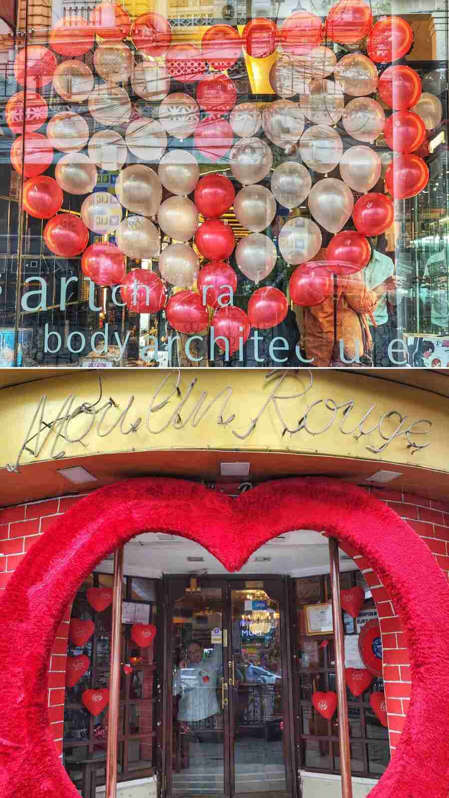 Restaurants and bookstores in Park Street and around the city decked up in red 
