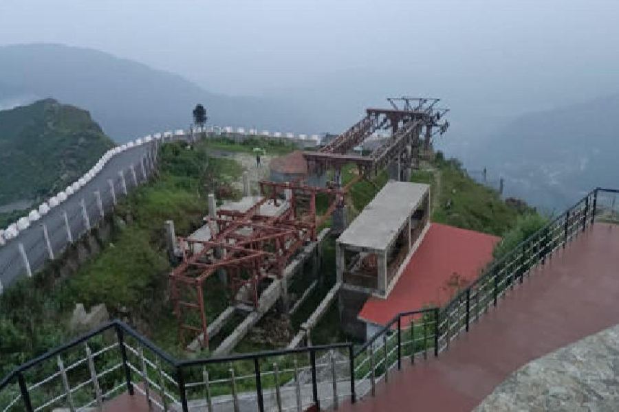 The under-construction ropeway at Giddapahar in Kurseong.