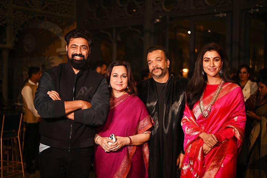 The glamour wasn’t just restricted to the stage, as Dev and Rukmini Maitra lauded (second from right) Amit Aggarwal after his stunning show
