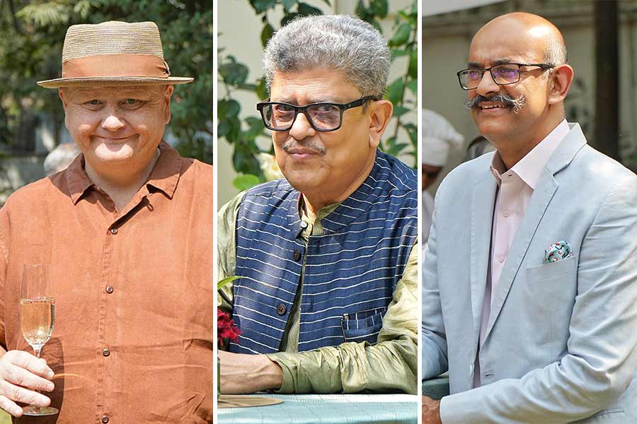(From left) Paul Walsh, founder of The Jungle Crows; Tridib Kumar Chatterjee, president, Publishers and Booksellers Guild and K. Mohanchandran, senior vice-president - operations, East & North East, IHCL 